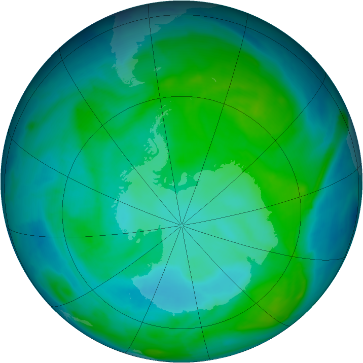 Antarctic ozone map for 05 January 2014